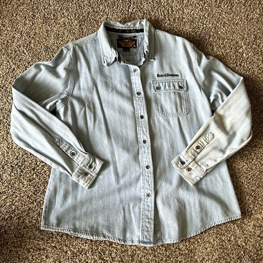 Vintage Harley Davidson button-up jean shirt men’s